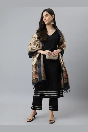 DEEBACO Women Black Kurta with Trousers & With Dupatta