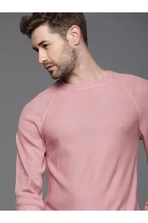 WROGN Men Pink Solid Pullover Sweater