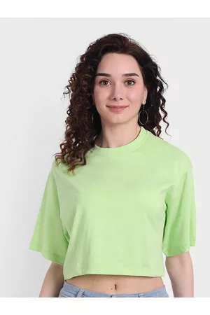 Color Capital Women Green Boxy Cropped T-shirt