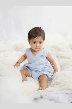 Biglilpeople Kids Blue Solid Rainbow Embroidered Rompers