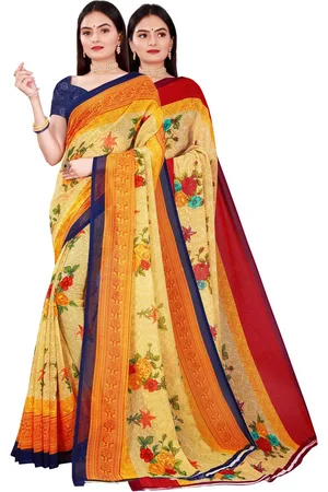 Kalini Pack Of 2 Women Beige Floral Printed Pure Georgette Saree With Unstitched Blouse