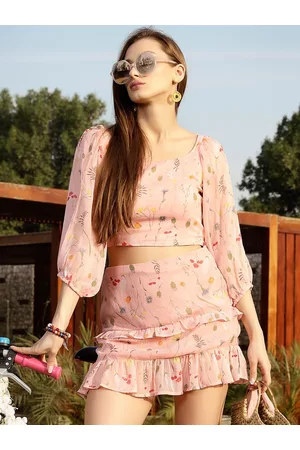 Sera Women Beige & Yellow Printed Co-ords Set
