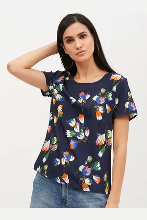 Harpa Women Navy Blue Printed Top