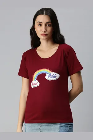 BRATMA Women Maroon & White Typography Printed Pure Cotton T-shirt