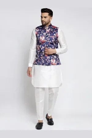 Kaifoo Men White Layered Kurta with Pyjamas