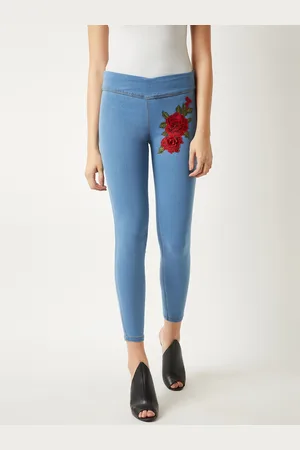 Miss Chase Blue Skinny Fit Embroidered Jeggings