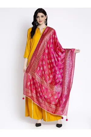 Clora Creation Magenta & Gold Printed Dupatta with Gotta Patti Details