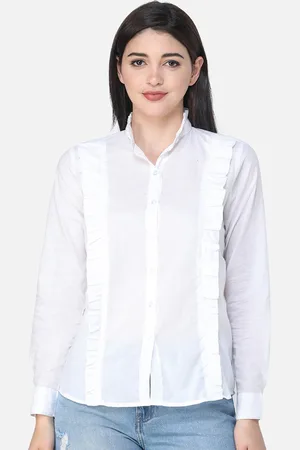 Cation Women White Regular Fit Solid Casual Shirt