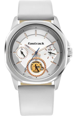Fastrack Men Brass Dial & Leather Straps Analogue Watch 3283SL01