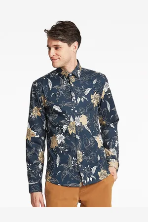 Lindbergh Men Navy Blue Floral Printed Slim Fit Casual Shirt