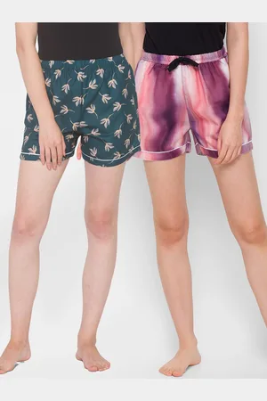 FashionRack Women Green & Purple 2 Printed Lounge Shorts