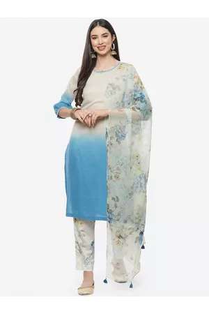 Biba Women Blue Kurta with Trousers & With Dupatta