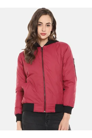 Campus Women Red & Black Windcheater Bomber Jacket