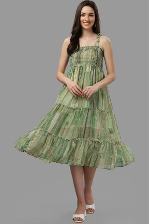 GUFRINA Women Green Georgette A-Line Midi Dress
