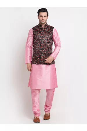 Kraft Men Pink Kurta & Churidar with Printed Nehru Jacket