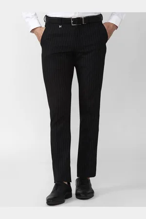 V Dot Men Black Striped Skinny Fit Trousers