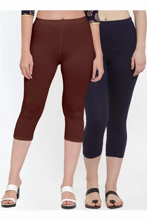 Jinfo Women Navy Blue & Brown Set Of 2 Solid Slim Fit Capris