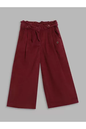 Blue Giraffe Girls Maroon Straight Fit Pleated Cotton Culottes