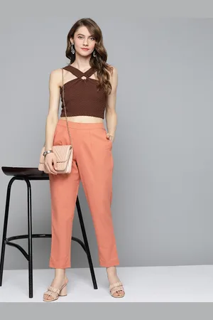 HERE&NOW Women Orange Pleated Trousers