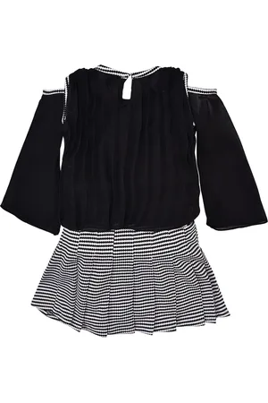 Wish Karo Girls Black & White Solid Top with Skirt