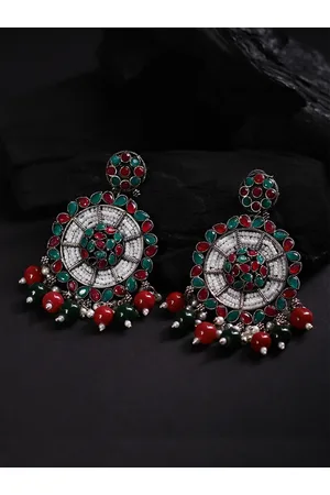 DEEBACO Silver Plated Circular Oxidised Chandbalis Earrings
