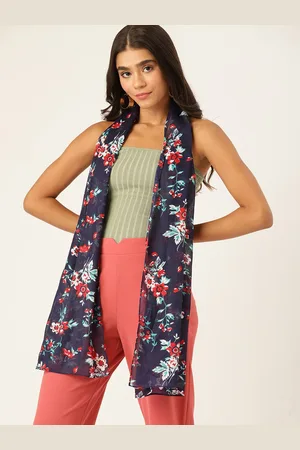 DressBerry Women Navy Blue & Red Floral Printed Scarf