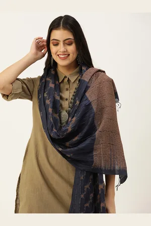 ArtEastri Navy Blue & Beige Woven Design Pure Silk Shibori Dupatta