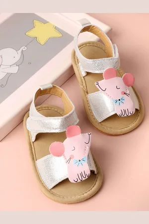 KICKS & CRAWL Girls Silver-Toned Open Toe Flats