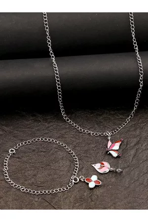 Voylla Womens Silver-Plated Beautiful Enameled Charms Pendant with Chain & Bracelet