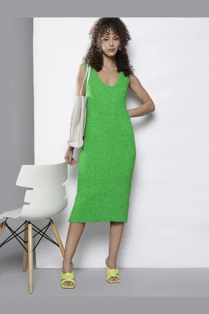 NA-KD Solid Round Neck Fuzzy Bodycon Midi Dress