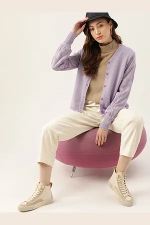 DressBerry Women Lavender Solid Cardigan