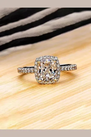Yellow Chimes Women Silver-Plated & White Sparkling Crystal Square Shaped Finger Ring