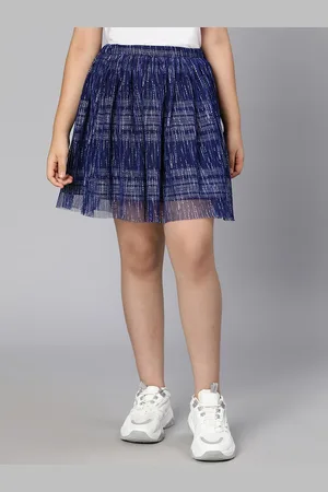 Oxolloxo Girls Navy Blue Printed Above-Knee Skirt