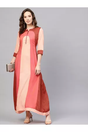 Indo Era Women Pink & Brown Colourblocked Maxi Dress