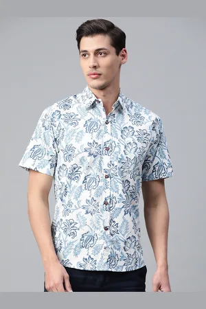 Hatheli Men White Botanic Hand Block Printed Casual Shirt