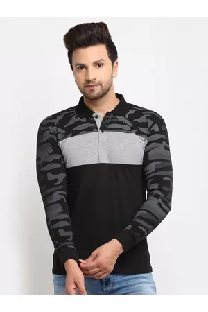WILD WEST Men Black & Grey Printed Polo Collar T-shirt