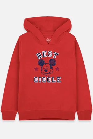 Kidsville Mickey & Friends Girls Red & Black Printed Hooded Sweatshirt