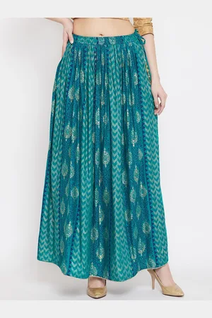 Clora Creation Women Teal Green & Blue Printed Flared Maxi Skirt