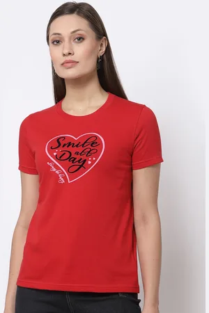 Club York Women Red Solid Typography Printed T-shirt