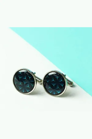 Tossido Blue & Gold-Toned Printed Design Metal Cufflink