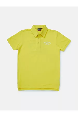 Gini and Jony Boys Yellow Typography Printed Polo Collar Cotton T-shirt