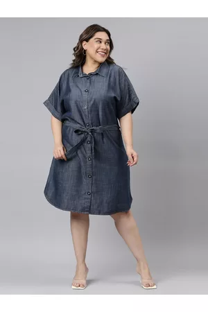 The Pink Moon Navy Blue Denim Tencel Shirt Dress
