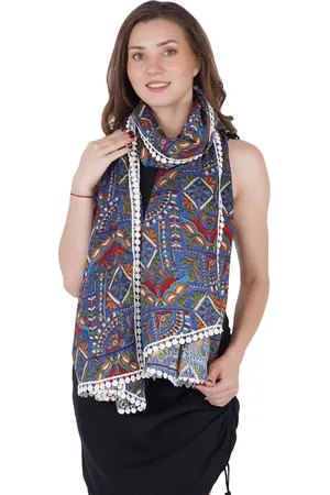 STYLE SHOES Women Blue & Red Printed Stole