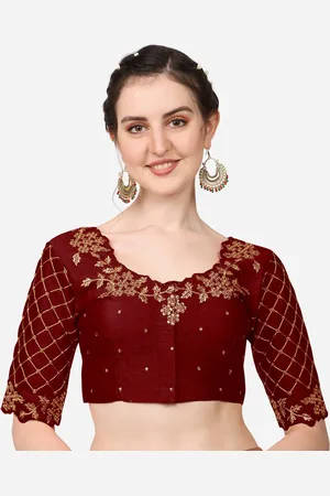 PUJIA MILLS Women Maroon Embroidered Saree Blouse