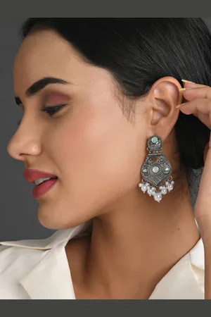 Fida Silver-Plated White Pearl Beaded Contemporary Drop Earrings