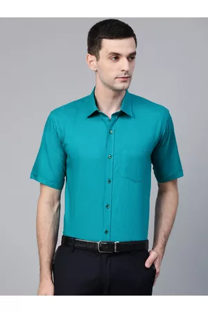 MANQ Men Blue Solid Semi-Slim Fit Formal Shirt