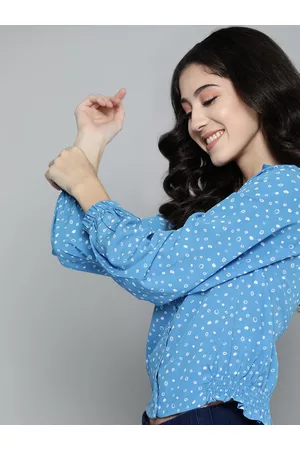 Mast & Harbour Women Blue & White Printed Casual Shirt