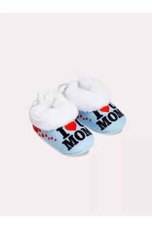 Superminis Infant Kids Blue & White Printed Cotton Ankle-Length Booties