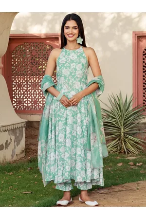 Ambraee Women Green Floral Printed Kurta with Palazzos & With Dupatta