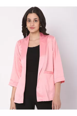Smarty Pants Women Pink Solid Silk Lapel Collar Lightweight Open Front Jacket